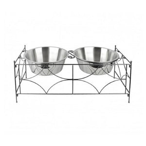 Trade Shop - Doppia Ciotola Per Cane Cani In Acciaio Con Supporto Rialzato 44 X 21,5 X 11 Cm -