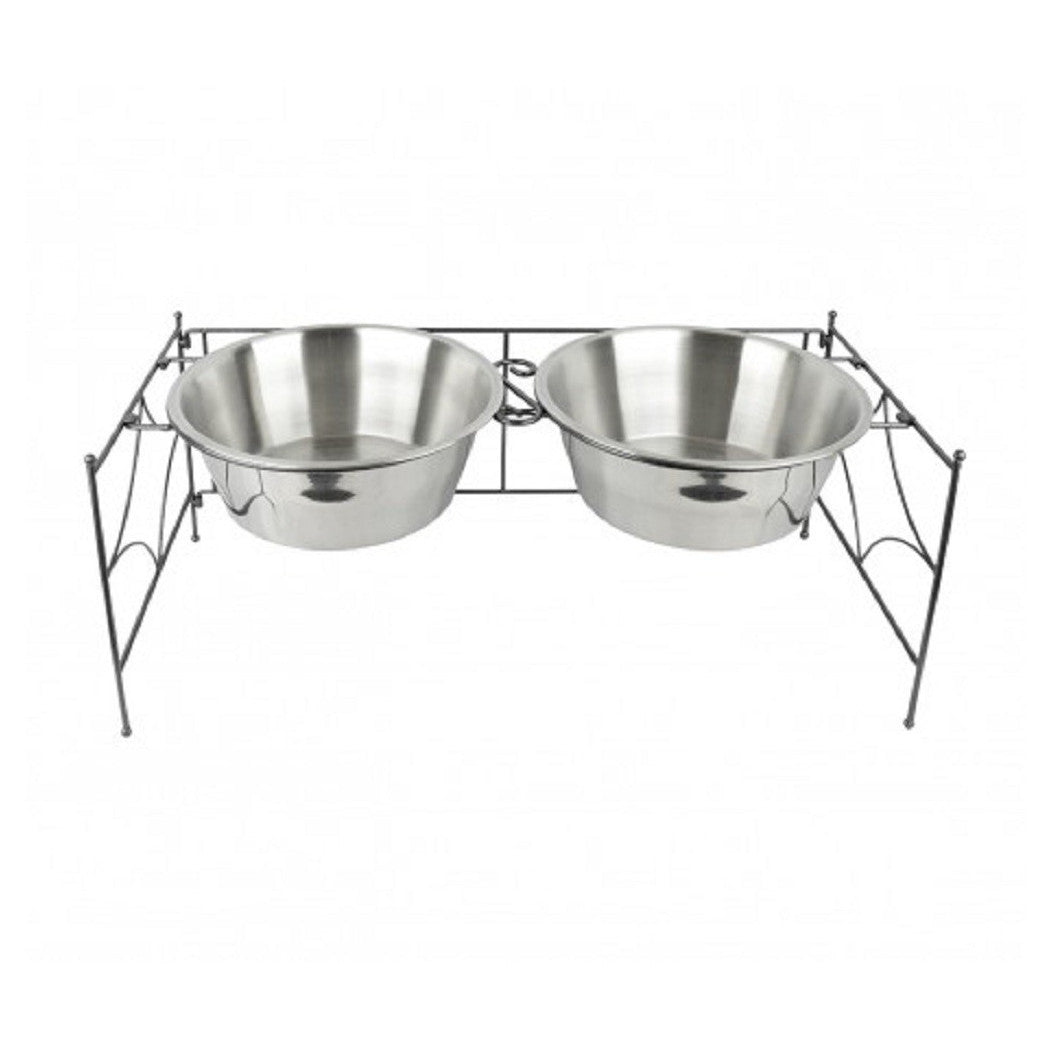 Trade Shop - Doppia Ciotola Per Cane Cani In Acciaio Con Supporto Rialzato 44 X 21,5 X 11 Cm -