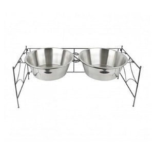 Trade Shop - Doppia Ciotola Per Cane Cani In Acciaio Con Supporto Rialzato 44 X 21,5 X 11 Cm -