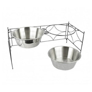 Trade Shop - Doppia Ciotola Per Cane Cani In Acciaio Con Supporto Rialzato 44 X 21,5 X 11 Cm -