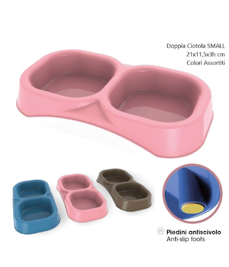 Doppia Ciotola Per Cane Small Antiscivolo Cibo E Acqua Vari Colori         