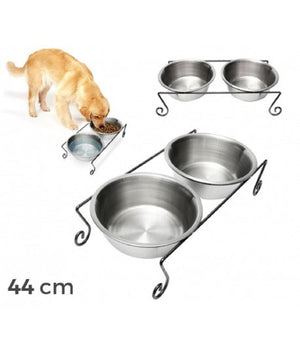 Doppia Ciotola Per Cani Cane In Acciaio Con Supporto Rialzato 44 X 11 Cm         