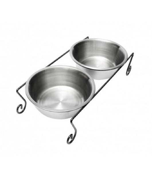 Doppia Ciotola Per Cani Cane In Acciaio Con Supporto Rialzato 44 X 11 Cm         