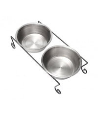 Doppia Ciotola Per Cani Cane In Acciaio Con Supporto Rialzato 44 X 11 Cm         