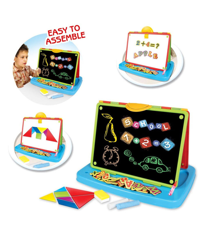 Doppia Lavagna Con Supporto Da Tavolo Con Accessori Puzzle Lettere E Numeri         