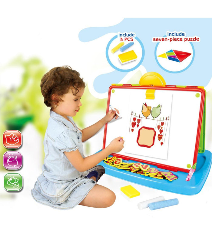 Doppia Lavagna Con Supporto Da Tavolo Con Accessori Puzzle Lettere E Numeri         