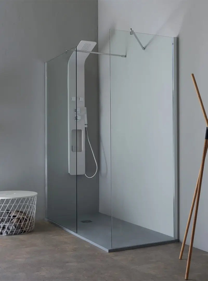 Parete Walk In H200 Anticalcare 8mm Trasparente Profili Oro - 140 cm