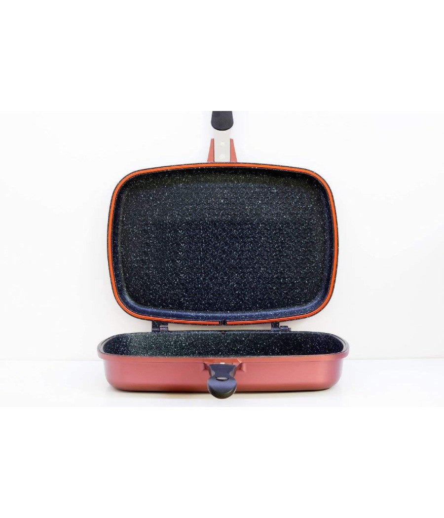 Doppia Piastra Bistecchiera Chef Cucina Da 34 Cm Rivestimento Antiaderente Marmo         