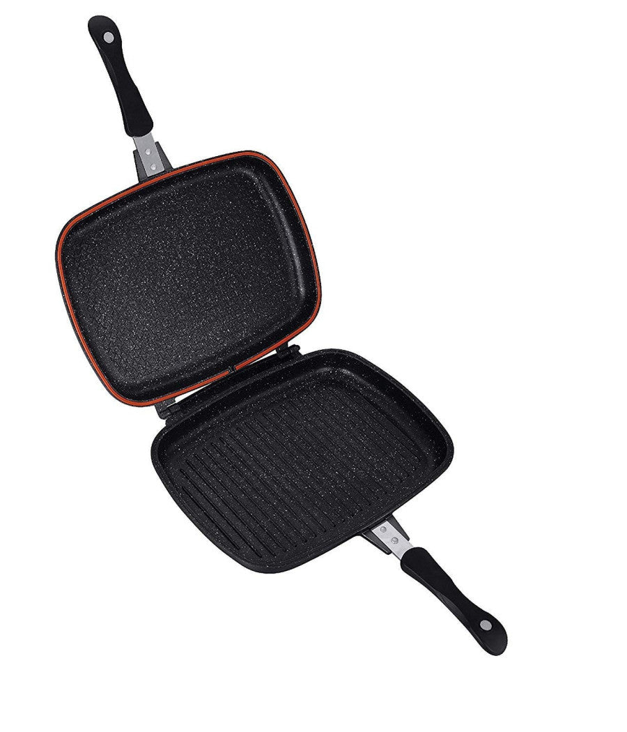 Doppia Piastra Bistecchiera Chef Cucina Da 34 Cm Rivestimento Antiaderente Marmo         