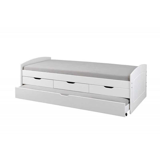 Doppio letto + 3 cassetti 90x200 Inter Link in pino tinto bianco