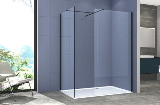 Box Doccia Walkin 90x90 cm installazione doppia profilo NERO OPACO H200 cm vetro trasparente 8mm LAMPO
