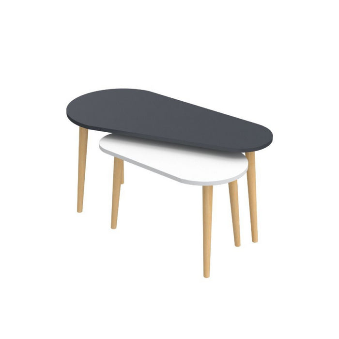 Doppio tavolino Pear bianco e antracite con gambe in legno