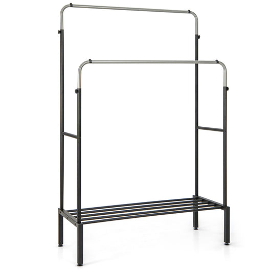 Doppio asta appendiabiti con altezze regolabili, Organizzatore di vestiti autoportante in metallo Argento-Appendiabiti