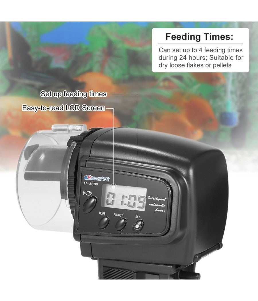 Dosatore Distributore Cibo Pesci Con Timer Display Lcd Per Acquario Automatico         