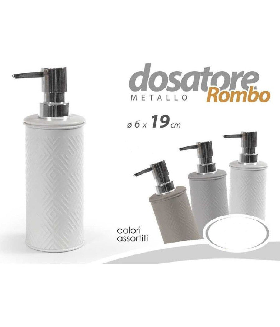 Dosatore Porta Sapone Liquido Dispenser Metallo Rombo Colori Ass. 6x19cm 783340         