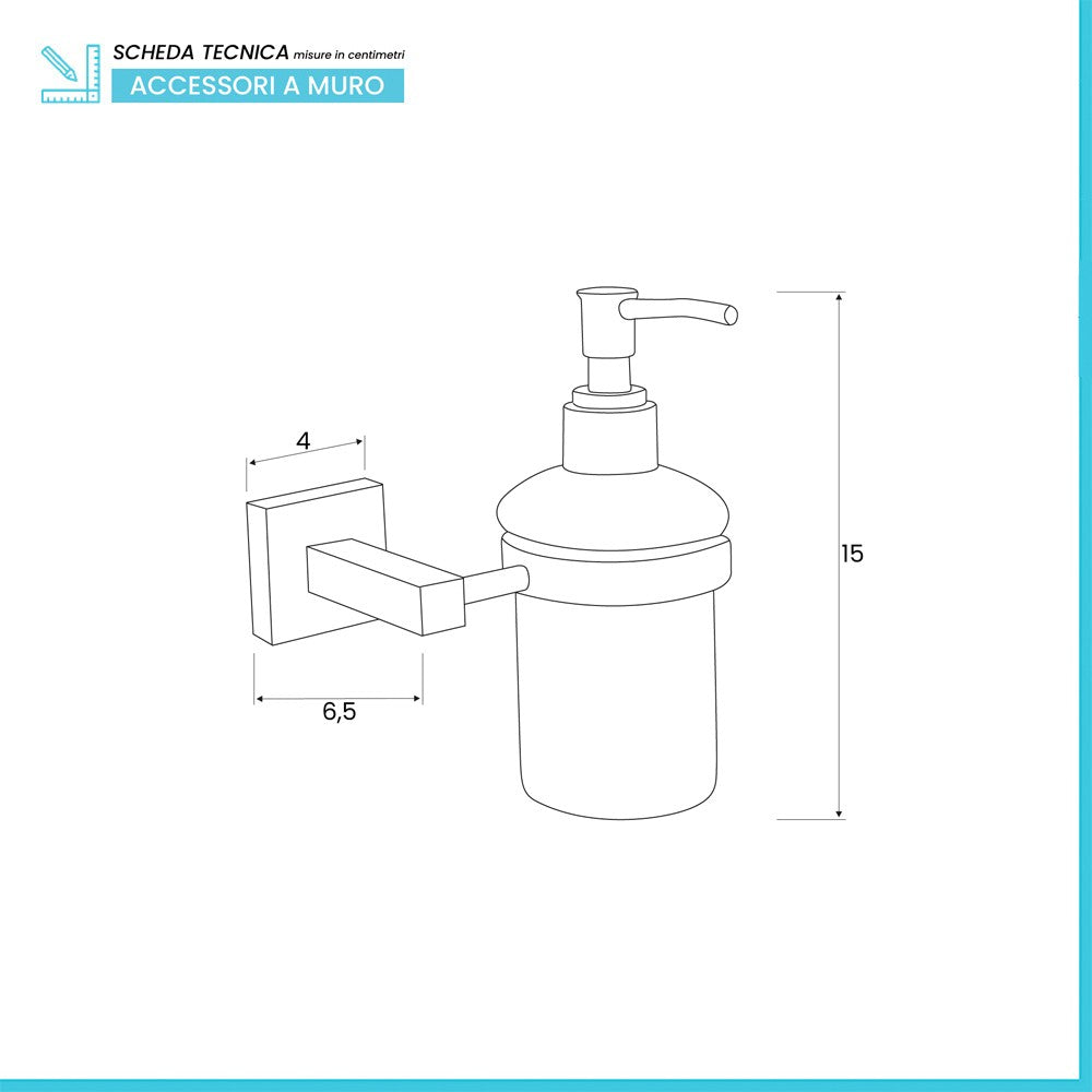 Dosatore sapone liquido a muro in vetro satinato e metallo cromato Rock