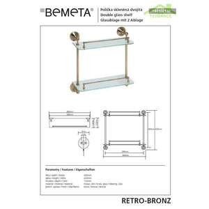 Doppio ripiano, doppio ripiano in vetro RETRO in ottone 40x42x12 cm