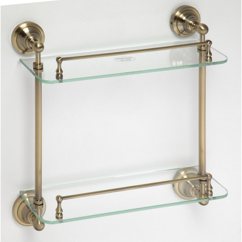 Doppio ripiano, doppio ripiano in vetro RETRO in ottone 40x42x12 cm