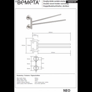 NEO Portasciugamani Doppio Girevole in Acciaio Inox 42x16x7cm