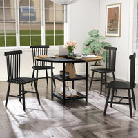 Tavolo da pranzo rotondo da cucina in legno diametro design bicolore a blocchi-Tavolo ripiani portaoggetti e gambe in metallo