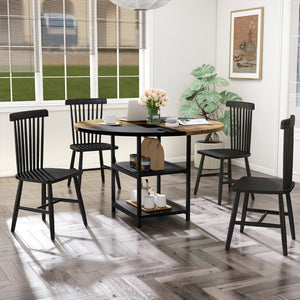 Tavolo da pranzo rotondo da cucina in legno diametro design bicolore a blocchi-Tavolo ripiani portaoggetti e gambe in metallo