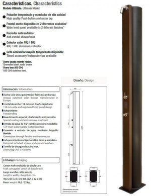 ULTIMATE Doccia Solare per Piscina in Acciaio Gambe A Filo Temporizzato 60L