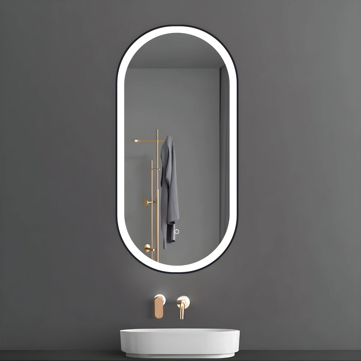 Specchio 5 mm ovale cornice nera retroilluminato led interruttore touch *** misure 50x90 cm, tonalità dimmerabile 27...