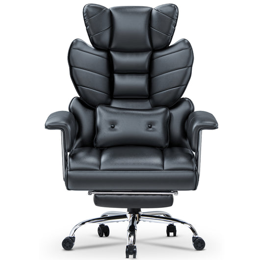 Sedia da ufficio con Poggiapiedi Telescopico - RATTANTREE - Sedia Presidenziale da Ufficio Poltrona - Pelle PU - Nero