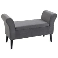 Panca Contenitore Imbottita per Camera in Tessuto Vellutato con Braccioli, 111.5x41x65cm - Grigio