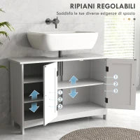 kleankin Mobile Sotto Lavabo Bagno con Armadietto a 2 Ante e 3 Ripiani Aperti in Legno, 90x30x60cm, Bianco
