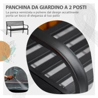 Panchina da Esterno in Metallo Impermeabile Nero, Panca da Giardino a due Posti, 127 x 62 x 82cm - Max 240kg