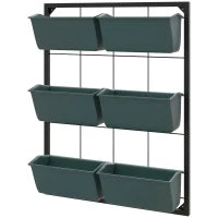 Orto Verticale a 3 Livelli con 6 Vasi in Acciaio e Plastica, 52x14x66cm, Verde Scuro