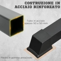Porta Bilanciere Regolabile con Supporti per Dip Station e Push Up, 111-151x69x120-150 cm, Nero