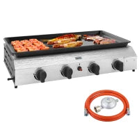 Piastra Barbecue a Gas con 4 Bruciatori da 2.4kw e Piano Antiaderente, 77x44.5x19cm, Argento