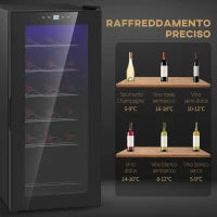 Cantinetta Frigorifero per 18 Bottiglie di Vino con Display Digitale, Luce LED e Controllo Temperatura, Nero