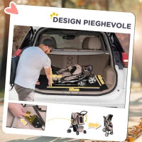 Passeggino per Cani Pieghevole in Tessuto con Cestino e Portabicchieri, 75x45x97cm - Marrone