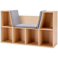 2-in-1 Scaffale per Bambini Scaffale + Panca con Cuscino 103 cm × 30 cm × 62 cm Bianco + Grigio