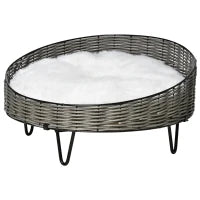 Cuccia per Cani e Gatti in Rattan PE con Cuscino in Peluche Lavabile, Φ60x32cm Grigio Scuro