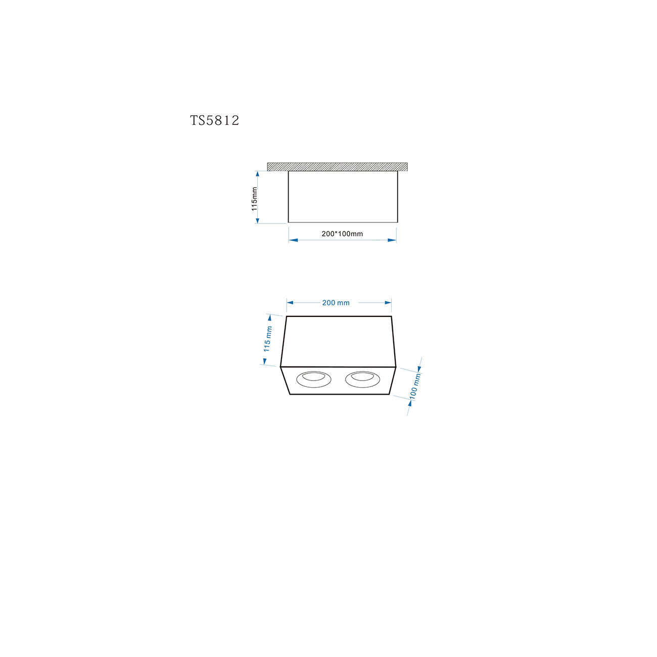 Lampada A Soffitto Slim Alluminio Nero 2 Gu10 Ip20 20Cm