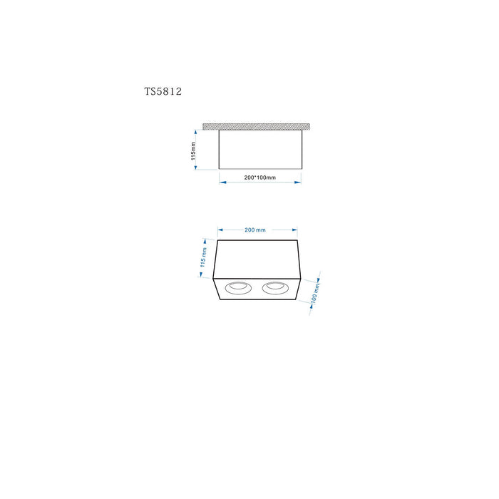 Lampada A Soffitto Slim Alluminio Nero 2 Gu10 Ip20 20Cm