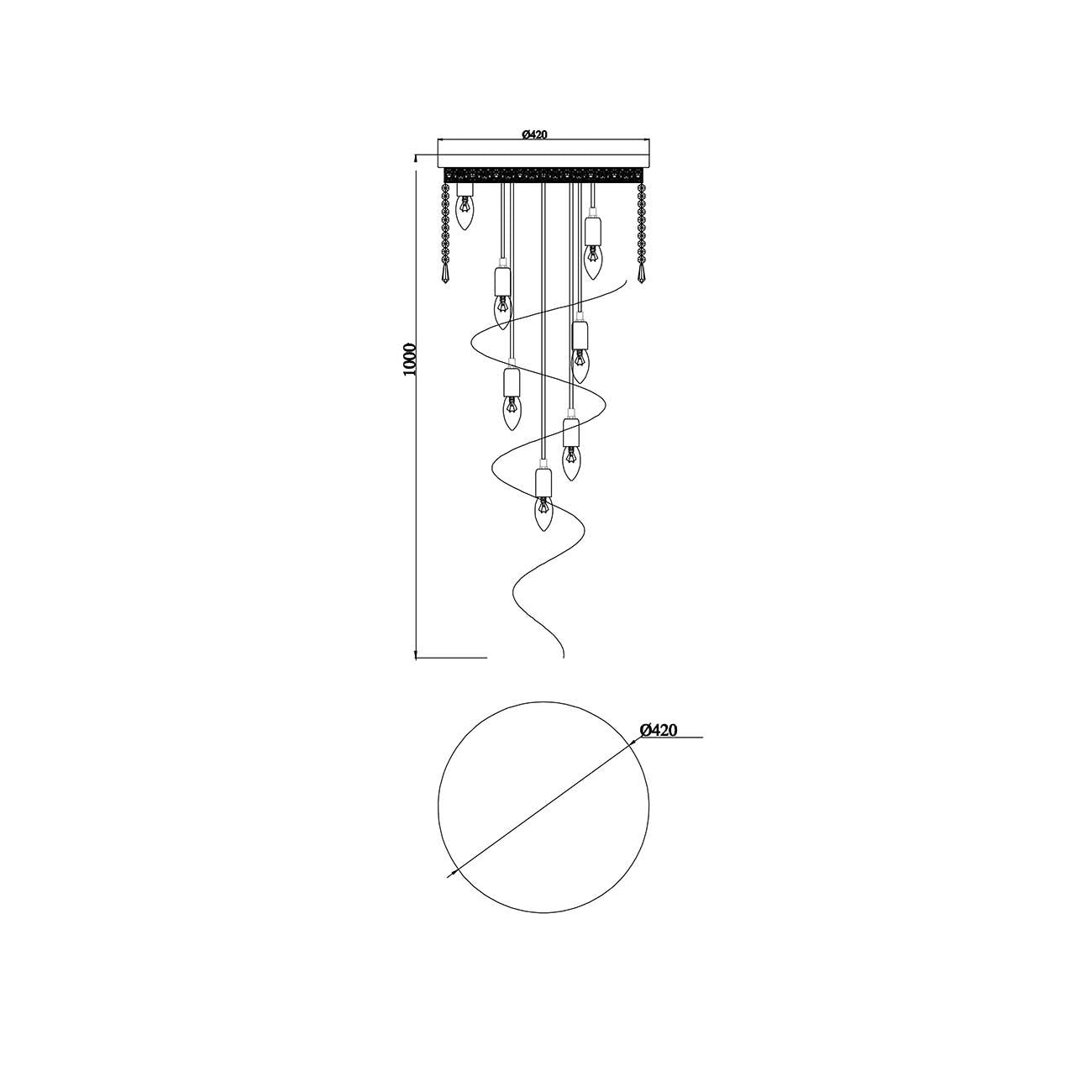 Plafoniera Contemporanea Cascade Metallo Oro 12 Luci Diffusori Vetro
