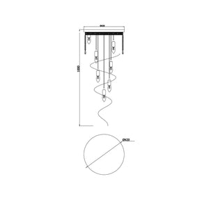 Plafoniera Contemporanea Cascade Metallo Oro 12 Luci Diffusori Vetro