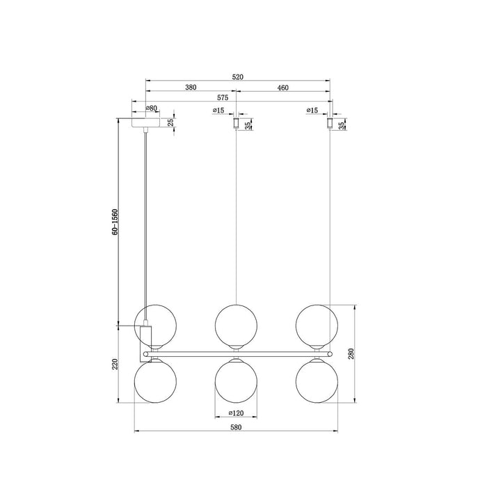 Lampadario Contemporaneo Ring Metallo Nero 6 Luci Diffusori Bianchi