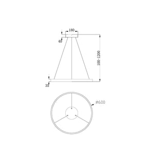 Lampadario A Sospensione Moderno Rim Alluminio Nero Led 37W