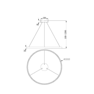 Lampadario A Sospensione Moderno Rim Alluminio Nero 1 Luce Led 61W