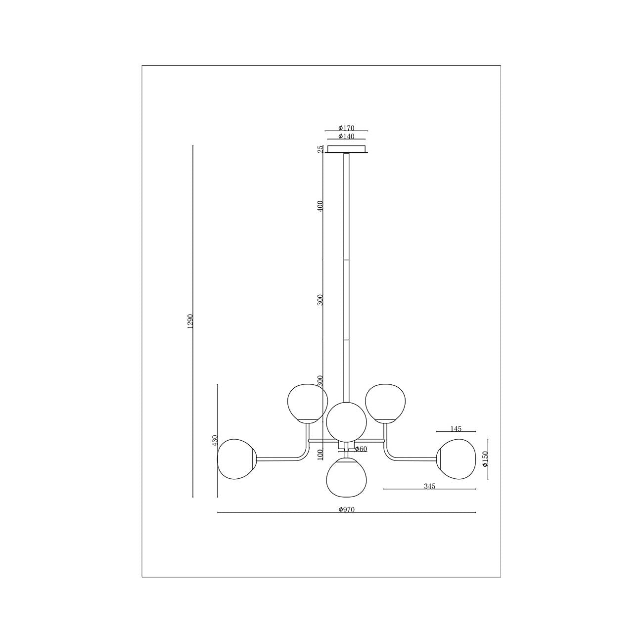 Lampadario Sospensione Erich Metallo Nichel 8 Luci Diffusori Bianchi