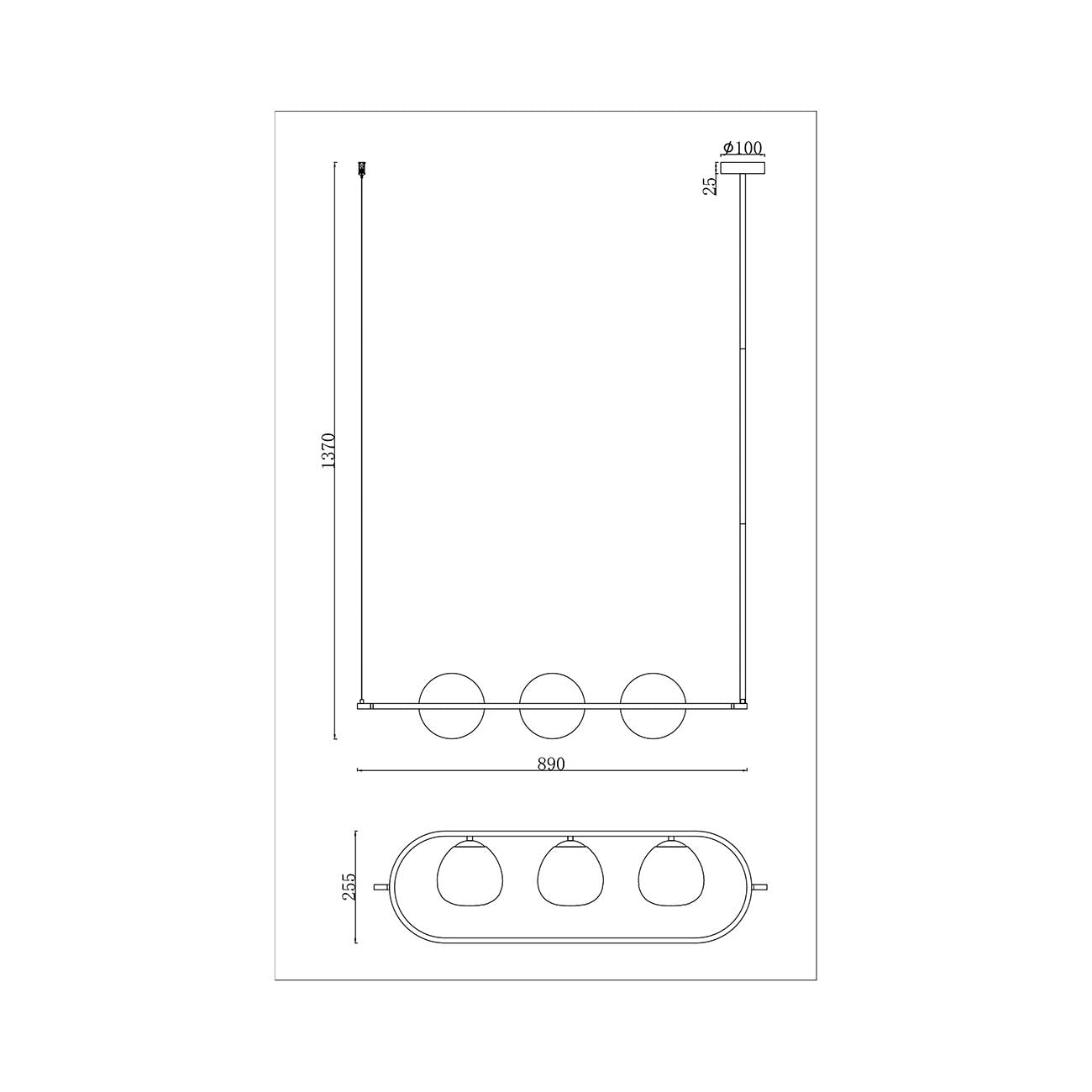 Sospensione Contemporanea Erich Metallo Nero 3 Luci Diffusori Bianchi