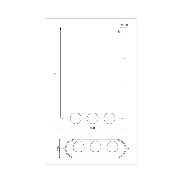 Sospensione Contemporanea Erich Metallo Nero 3 Luci Diffusori Bianchi