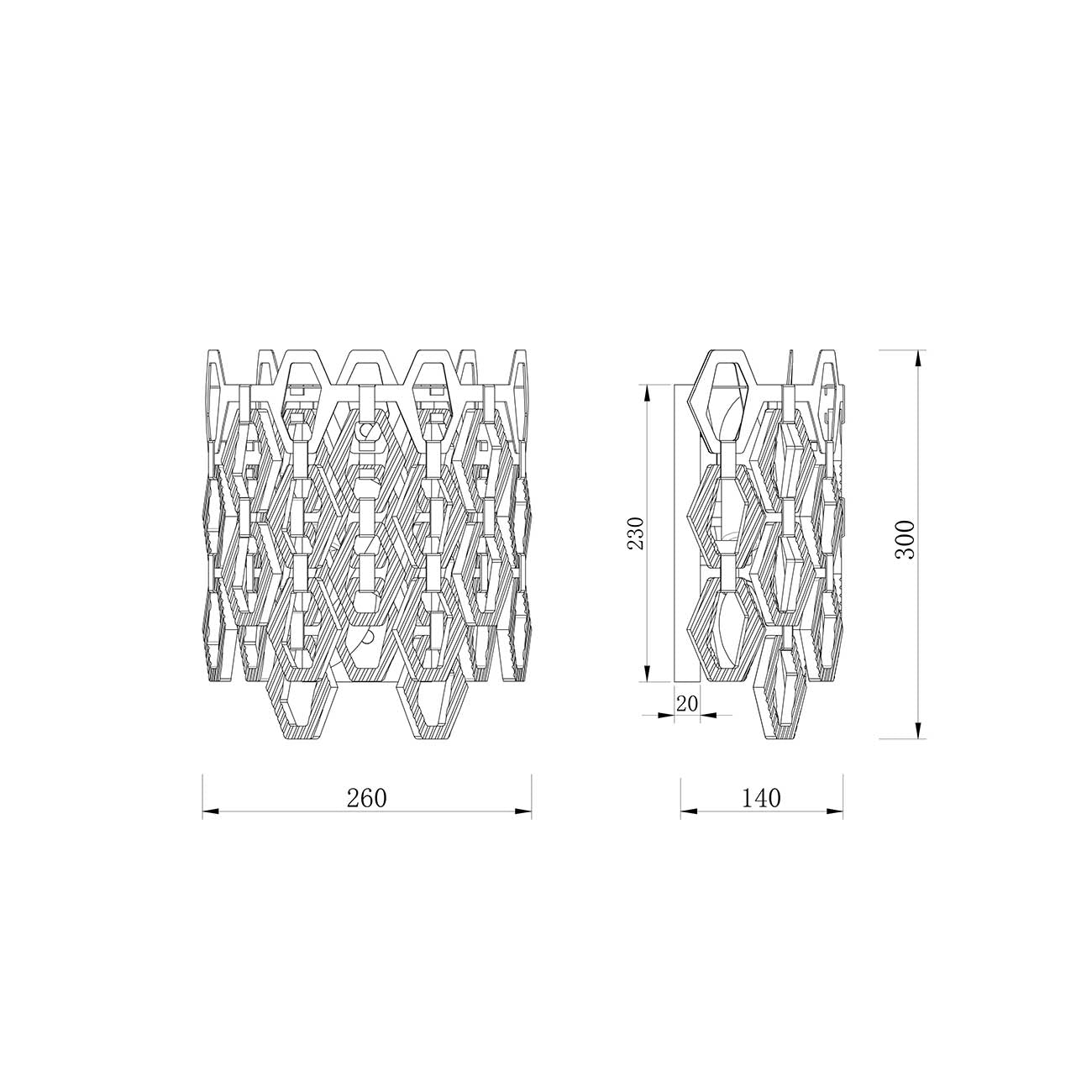 Applique Contemporanea Tissage Metallo Oro 2 Luci