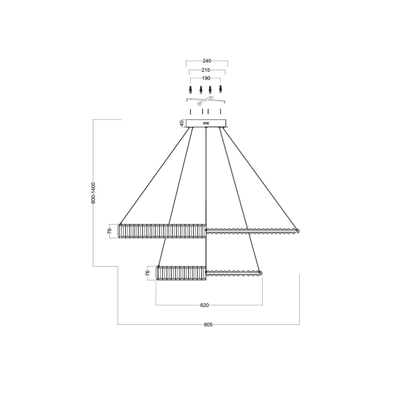 Lampadario A Sospensione Moderno Krone Metallo Oro 2 Luci Led 90W